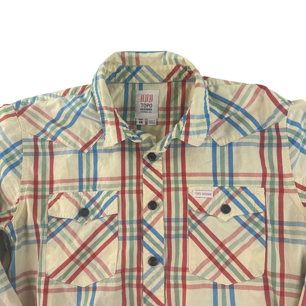 Topo Designs Shirt Mens Medium Multicolor Plaid Button Front Lightweight Hiking
